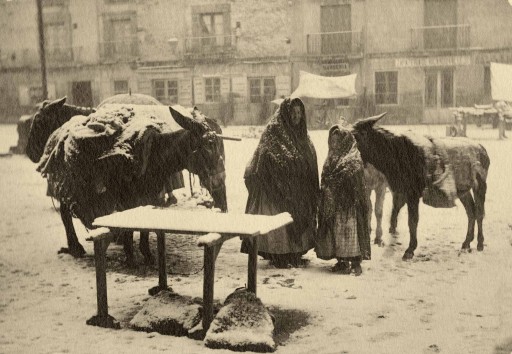 FOTO SORIA / COLECCIÓN VEGA- INCLÁN, ca. 1915. Soria. Día de nieve. Castilla la Vieja: Soria